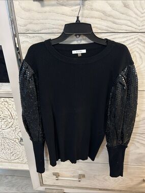 Sioni Black Sequin Puff Sleeve Sweater
